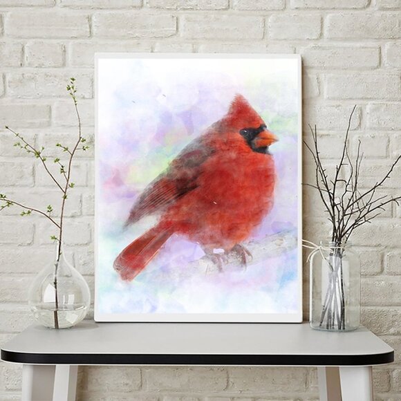 16x20 Chubby Northern Red‎ Cardinal Watercolor Illustration Art Painting Poster - Picture 6 of 6